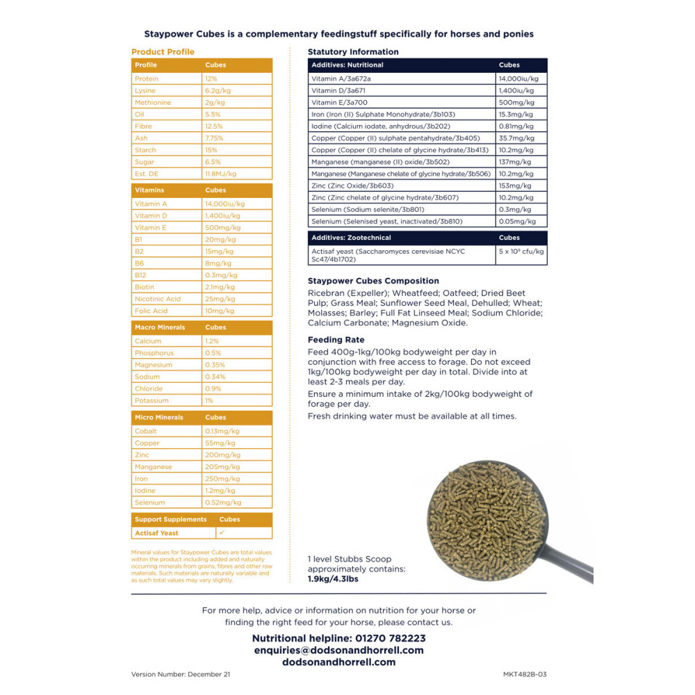 Pasza Niskoskrobiowa Staypower Cubes Dodson & Horrel