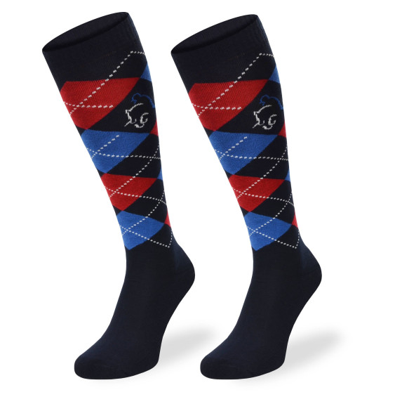 Podkolanówki Czarne w Czerwono-Niebieskie Romby Comodo