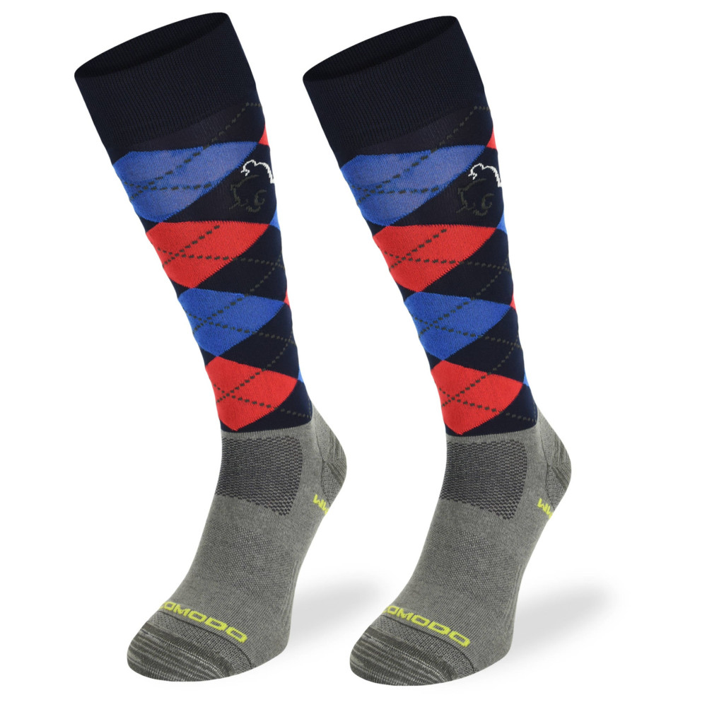 Podkolanówki Czarne w Niebiesko-Czerwone Romby z Mikrofibrą Comodo