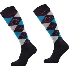 Podkolanówki Jeździeckie Granatowe w Niebieskie Romby Comodo