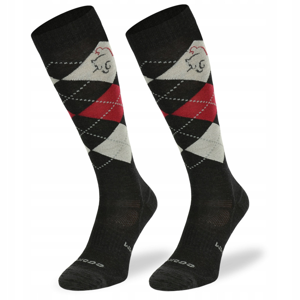 Podkolanówki Merino Wool Czarno-Szaro-Czerwone Comodo