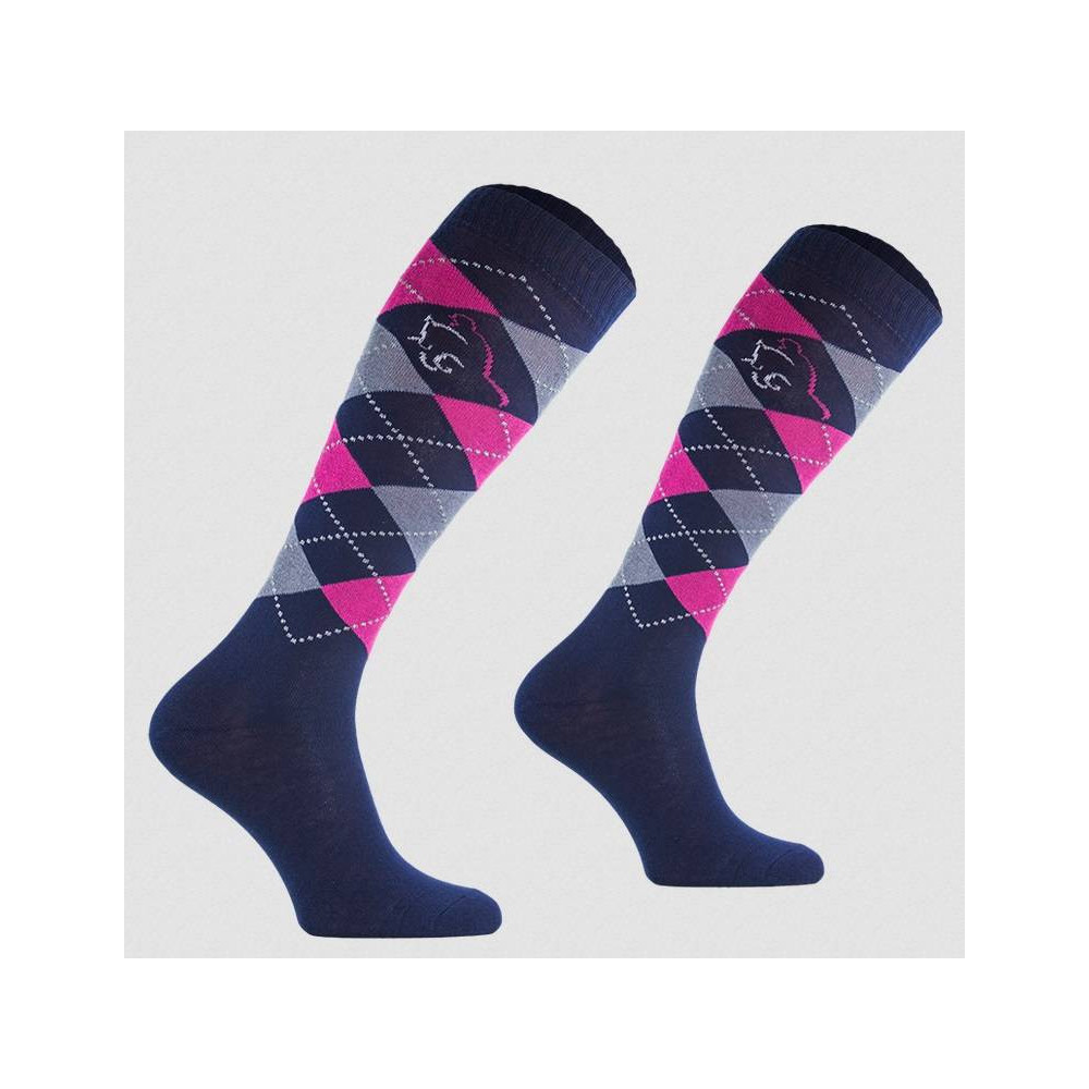 Podkolanówki Jeździeckie Bawełniane Różowo-Granatowe Comodo