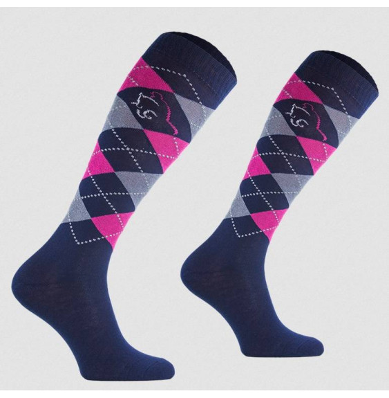 Podkolanówki Jeździeckie Bawełniane Różowo-Granatowe Comodo