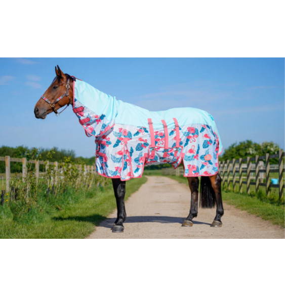 Derka Siatkowa z Wodoodpornym Grzbietem i Kapturem Flamingo Ponyo Horsewear