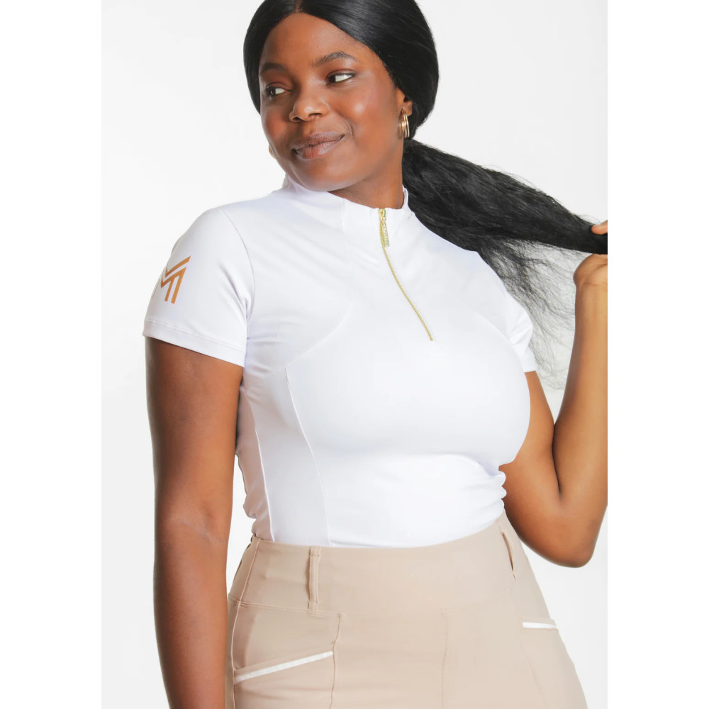 Bluzka z Krótkim Rękawem (White/Gold) Maximilian Equestrian